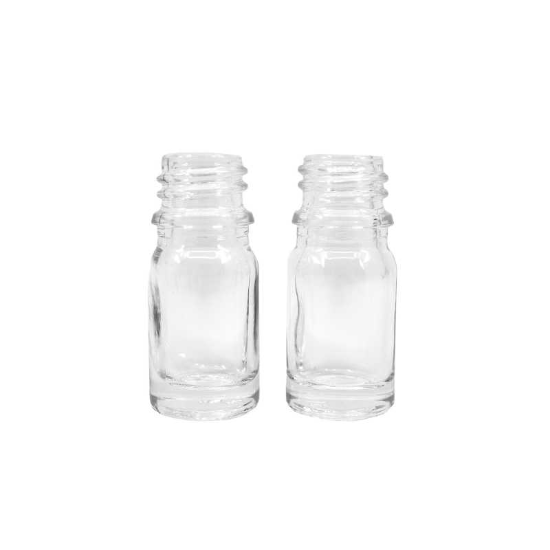 The glass bottle, the so-called vial, is made of thick transparent glass. It is used for storing liquids.Volume: 5 ml, total volume 6,7 mlBottle height: 50,2 mm