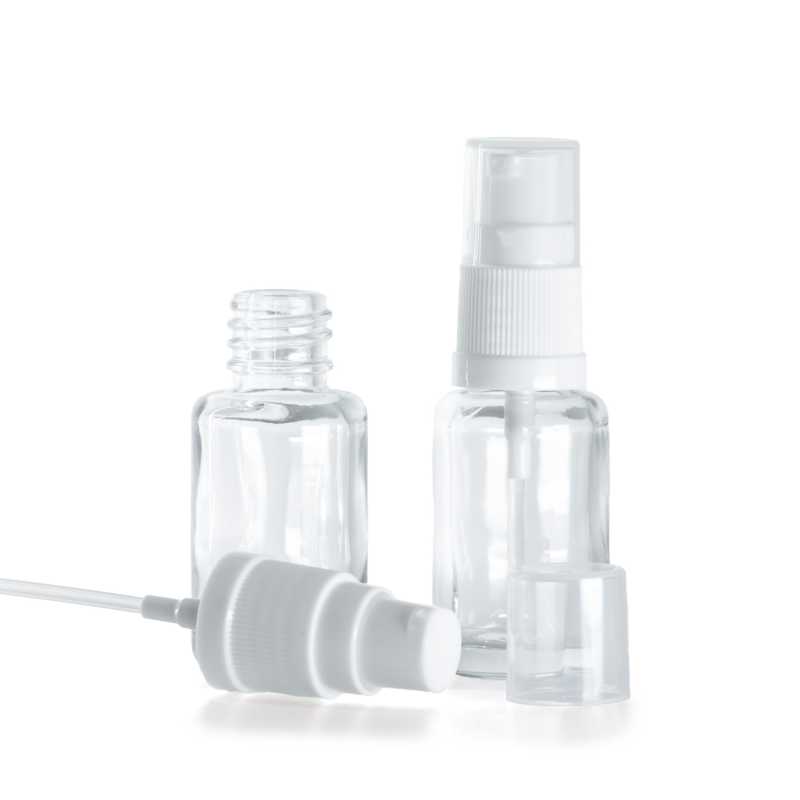 Clear Glass Bottle, Round, White Lotion Pump 12 ml