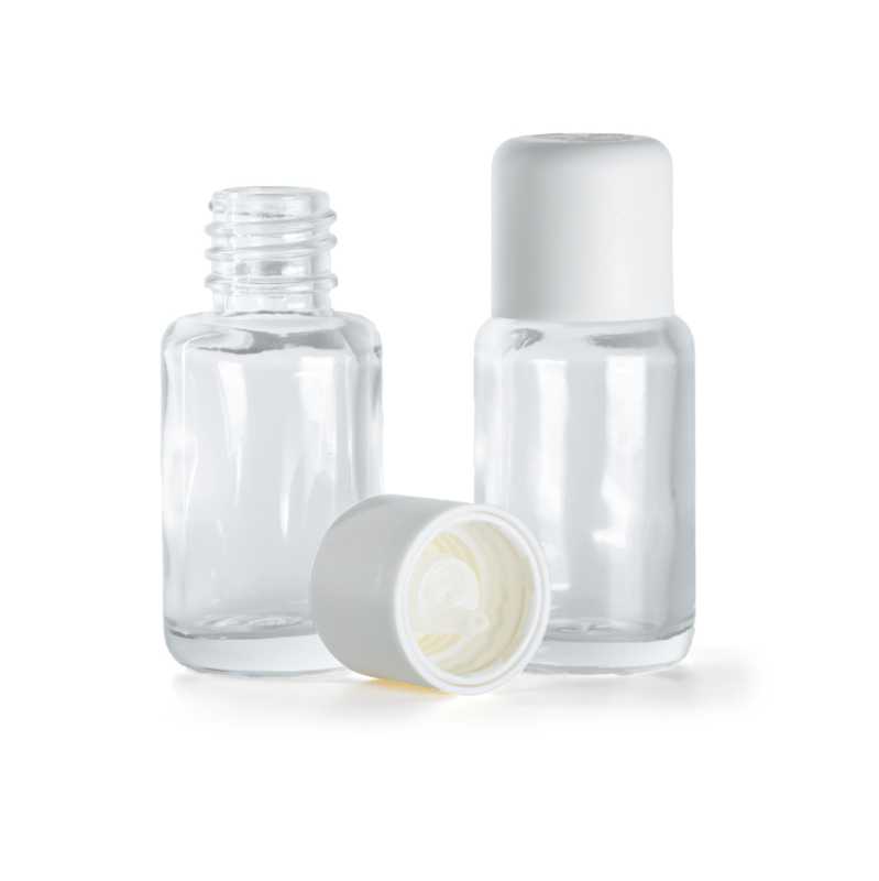 Clear Glass Bottle, Round, White Safety Cap & Dropper, 12 ml