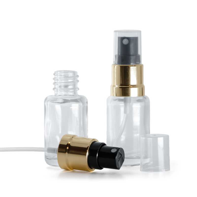 Clear Glass Bottle, Round, Glossy Gold Black Spray, 12 ml