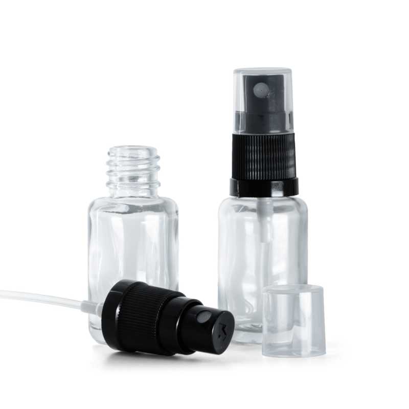 Clear Glass Bottle, Round, Black Spray, 12 ml