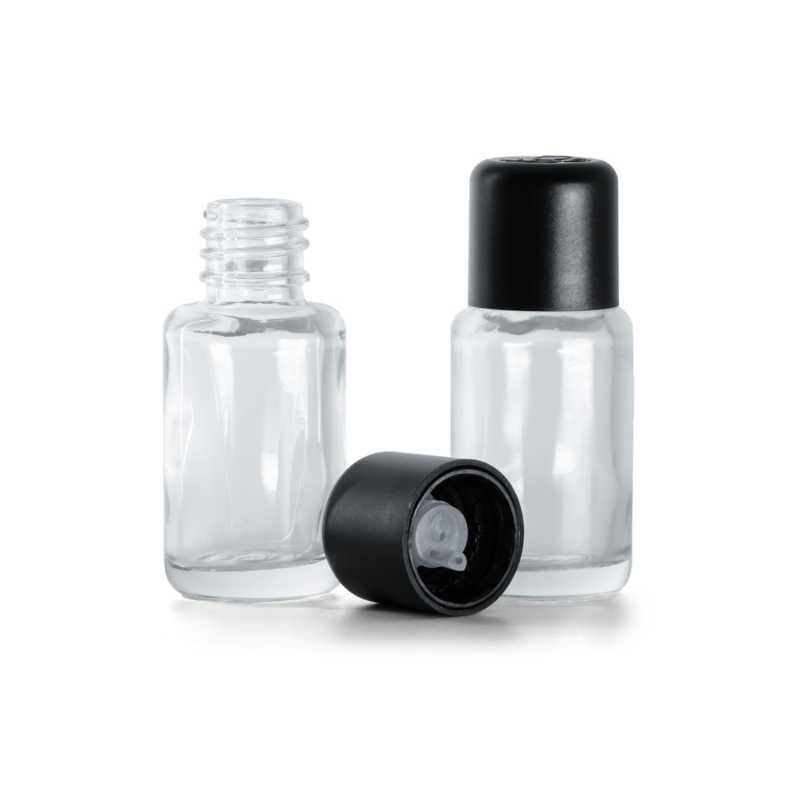 Clear Glass Bottle, Round, Black Tamper Evident Safety Cap & Dropper, 12 ml