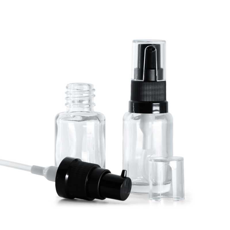 Clear Glass Bottle, Round, Oil Pump, 12 ml