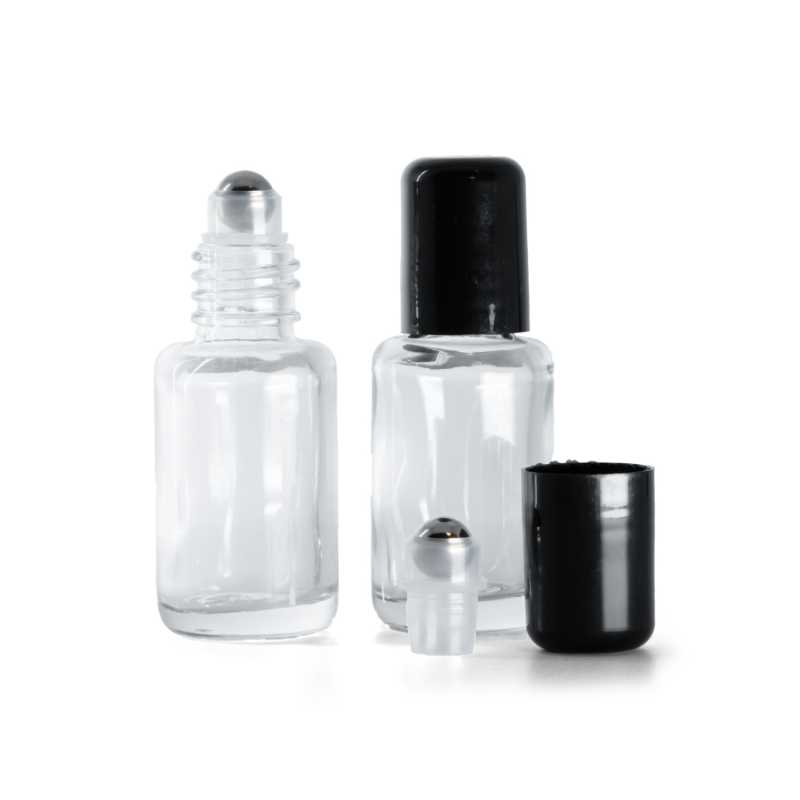 Clear Glass Bottle, Round with Roll-On, 12 ml