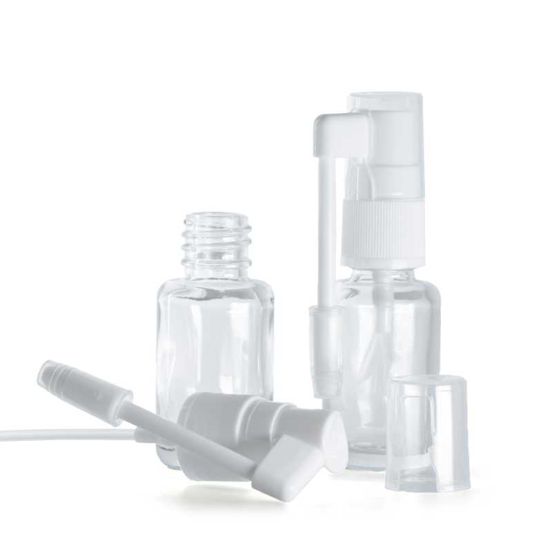 Clear Glass Bottle, Round, White Oral Spray, 12 ml