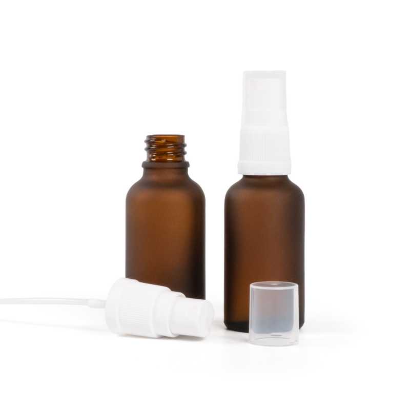 Amber Matte Glass Bottle, White Spray, 30 ml
