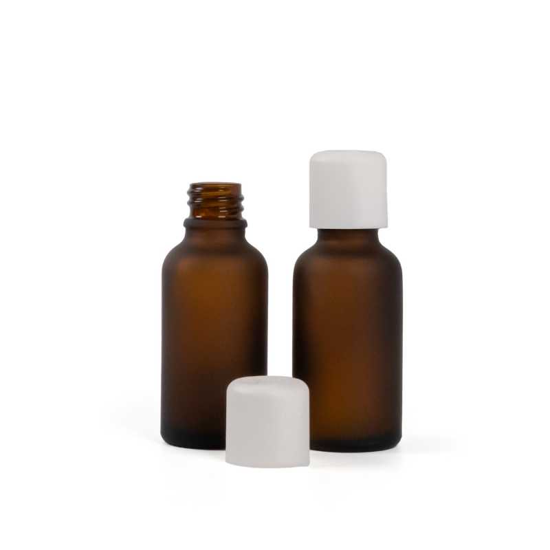 Amber Matte Glass Bottle, White Safety Cap & Dropper, 30 ml