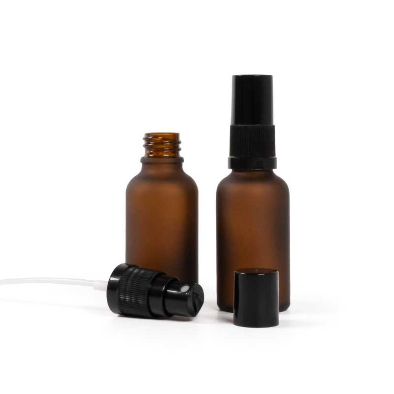 Amber Matte Glass Bottle, Black Fine Mist Sprayer, Black Overcap, 30 ml