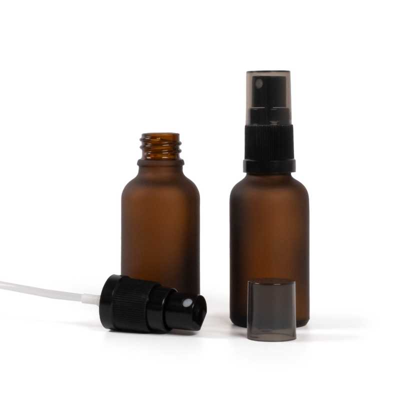 Amber Matte Glass Bottle, Black Fine Mist Sprayer, Smoky Overcap, 30 ml