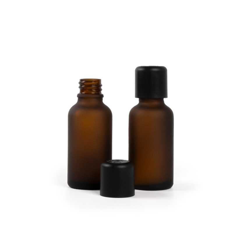 Amber Matte Glass Bottle, Black Tamper Evident Safety Cap & Dropper 30 ml