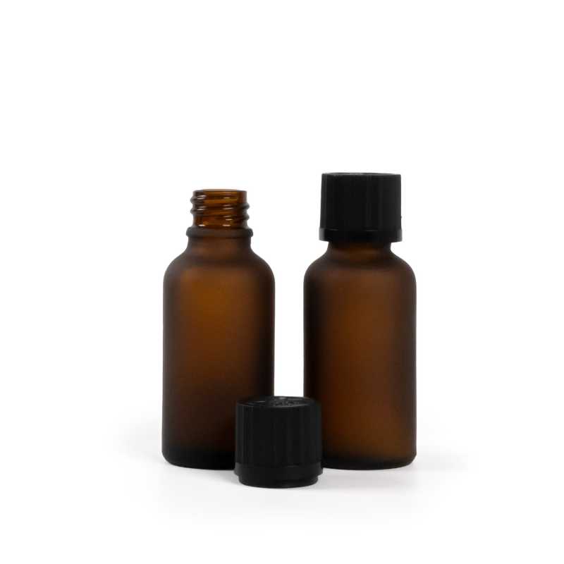 Amber Matte Glass Bottle, Black Safety Cap & Dropper 30 ml