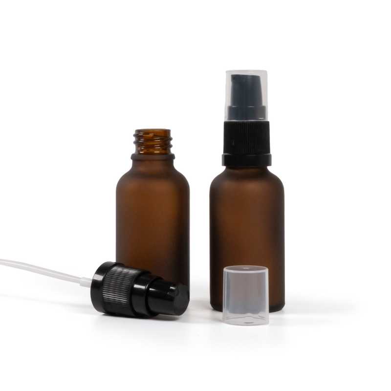 Amber Matte Glass Bottle, Lotion Pump, 30 ml