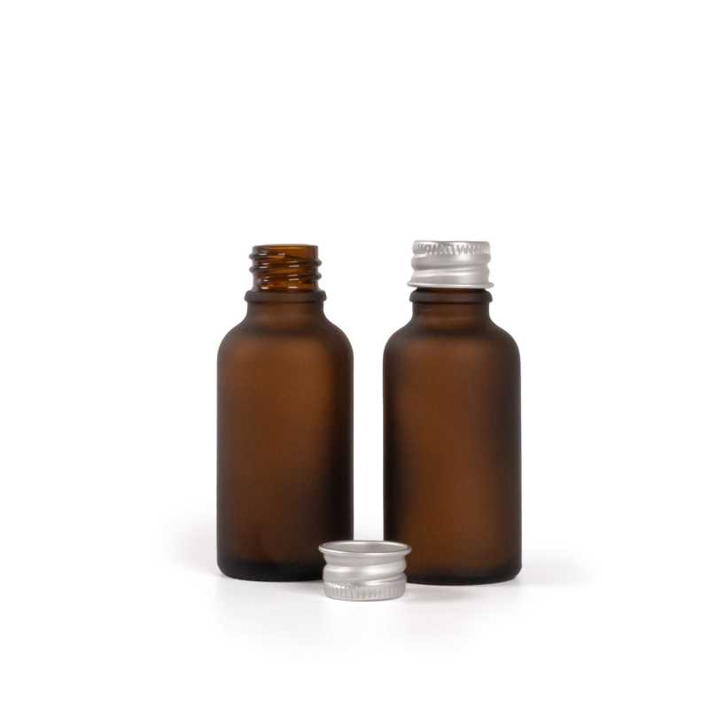 Amber Matte Glass Bottle, Silver Aluminium Cap, 30 ml