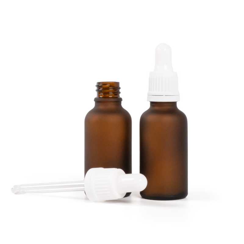 Amber Matte Glass Bottle, White Dropper, 30 ml