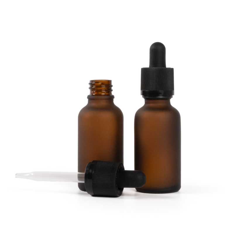 Amber Matte Glass Bottle, Black Tamper Evident Safety Dropper, 30 ml