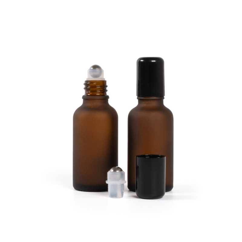 Amber Matte Glass Bottle with Roll-On, 30 ml