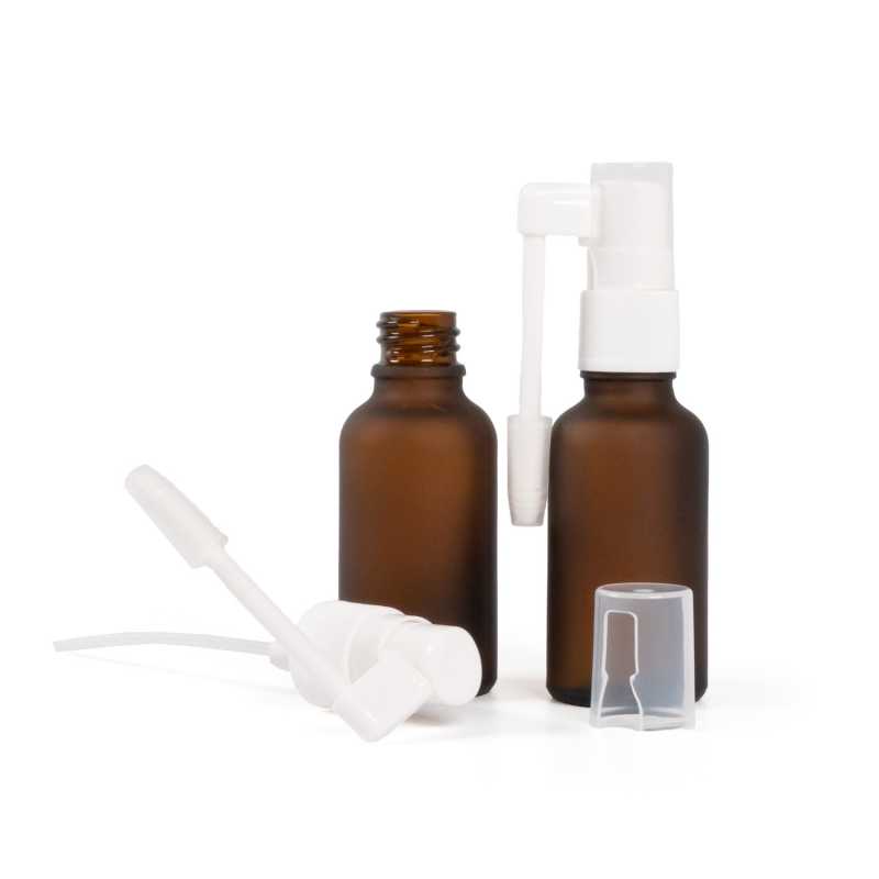 Amber Matte Glass Bottle, White Oral Spray, 30 ml