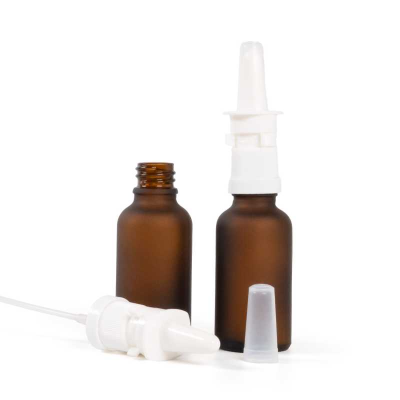Amber Matte Glass Bottle, White Nasal Spray, 30 ml