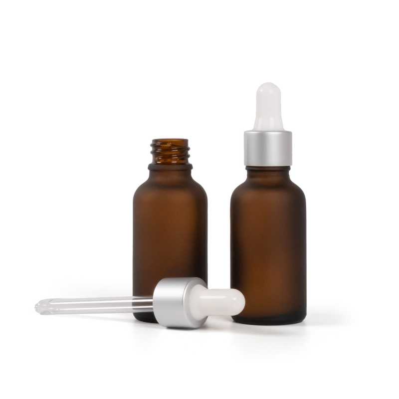 Amber Matte Glass Bottle, Matte Silver White Dropper, 30 ml