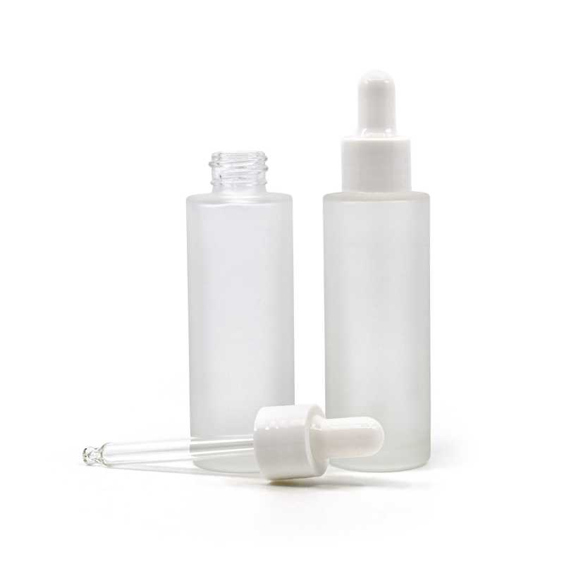 Frosted Glass Bottlee, Slim, Glossy White Dropper, 30 ml