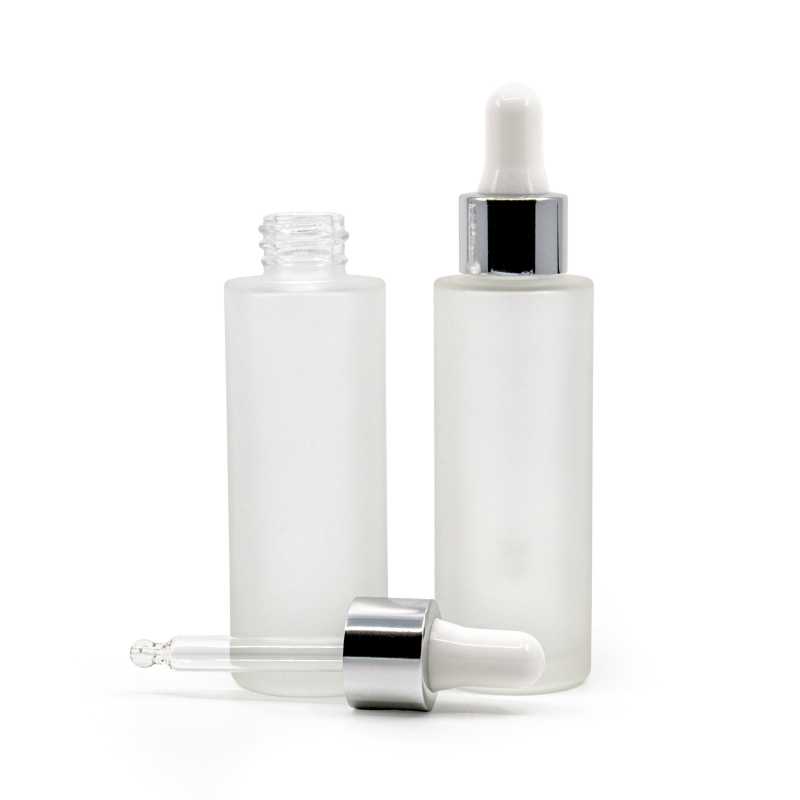 Frosted Glass Bottlee, Slim, Glossy Silver White, 30 ml