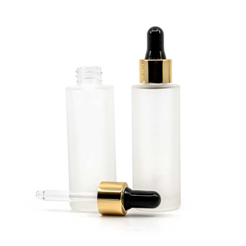 Frosted Glass Bottlee, Slim, Gloss Black Dropper, 30 ml  
