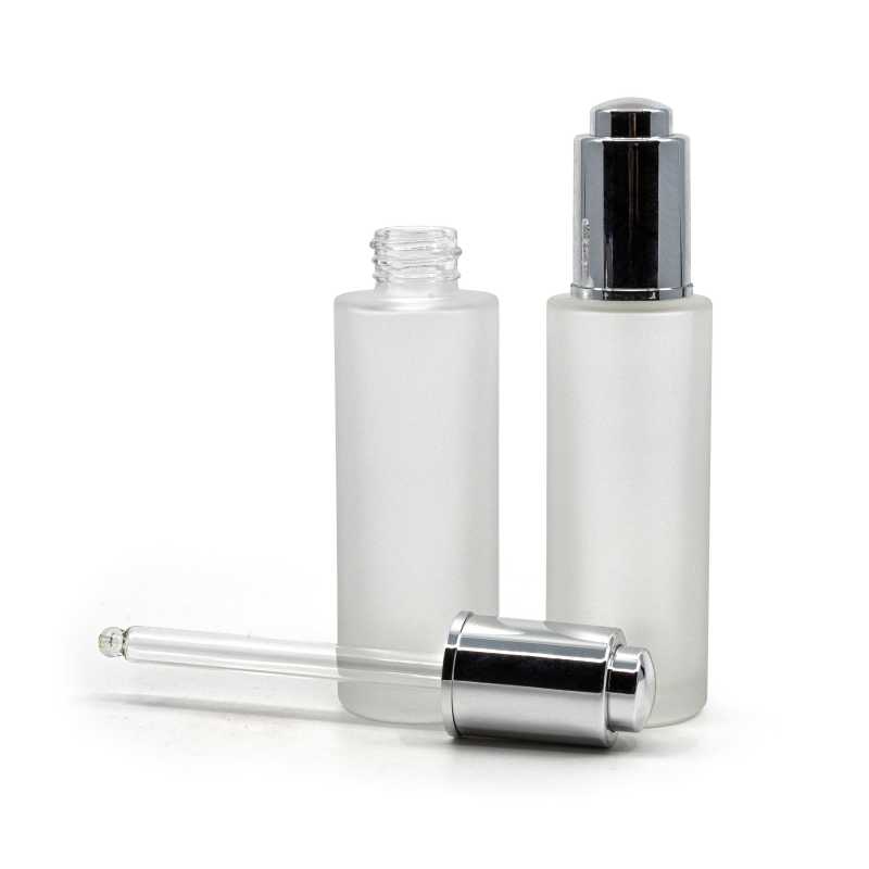 Elegant milk glass bottle with a 30 ml dropper suitable for storing serums, essential oils and other liquid products.
Volume: 30 ml, total volume 37 mlBottle h