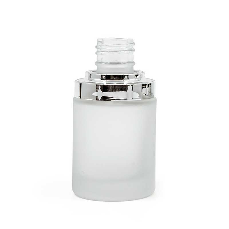 Frosted Glass Bottle, Shiny Silver, 20/410, 30 ml