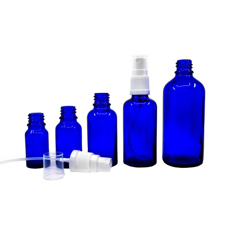 Blue Glass Bottle, White Spray, 30 ml