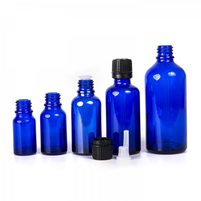 Theglass bottle, the so-called vial, is made of thick glass of dark blue colour. It is used for storing liquids, which, thanks to its colour, it effectively pro