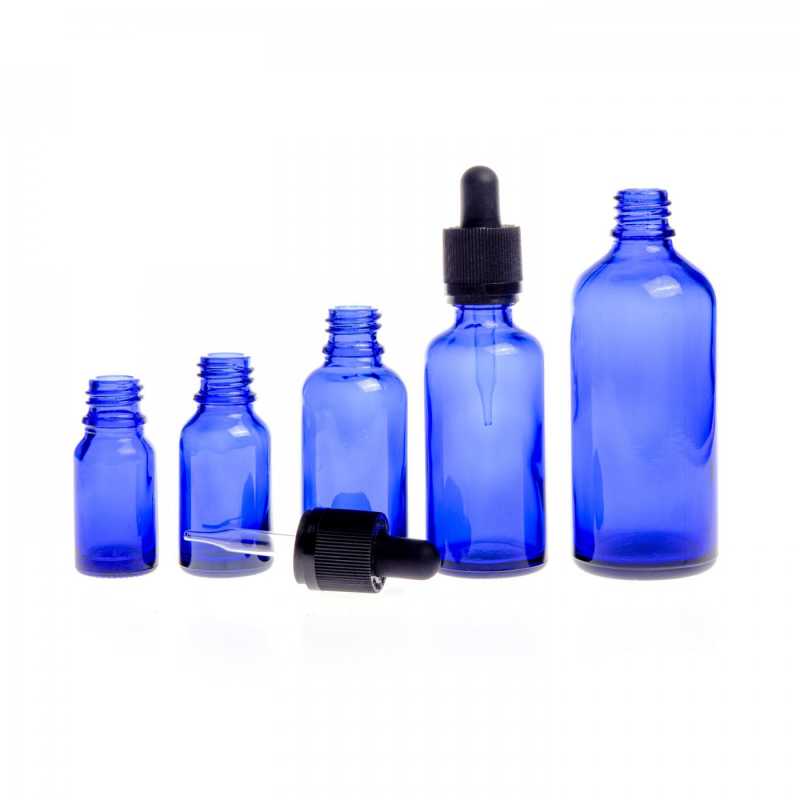 Blue Glass Bottle, Black Tamper Evident Safety Dropper, 30 ml