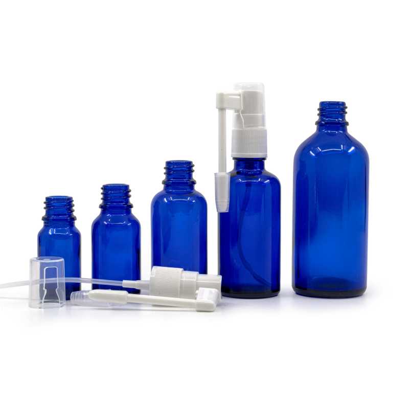 Blue Glass Bottle, White Oral Spray, 100 ml