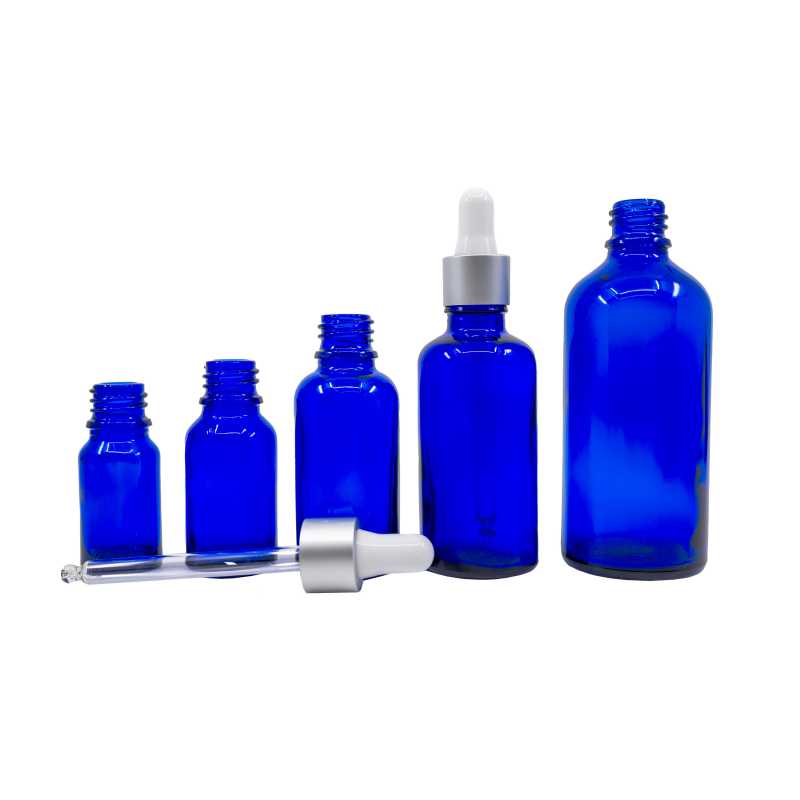 Blue Glass Bottle, Matte Silver Dropper, 15 ml