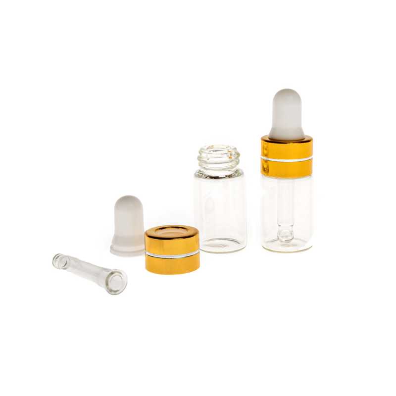 Theglass dropper bottle with a volume of only 3 ml is ideal for samples, serums, for example.
The packaging is certified for use in cosmetics. 