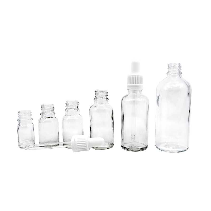 Clear Glass Bottle, White Dropper, 30 ml
