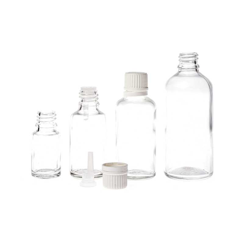 Clear Glass Bottle, White Tamper Evident Cap & Dropper, 15 ml