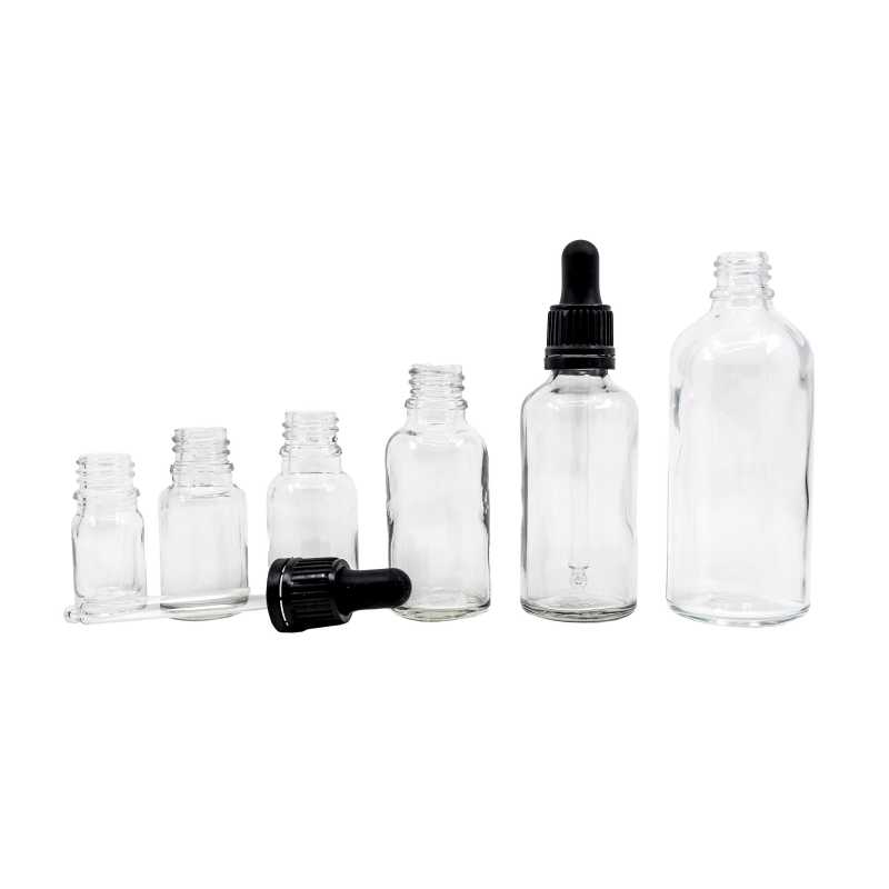 The glass bottle, the so-called vial, is made of thick transparent glass. It is used for storing liquids.Volume: 10 ml, total volume 15 mlHeight of bottle: 59,5