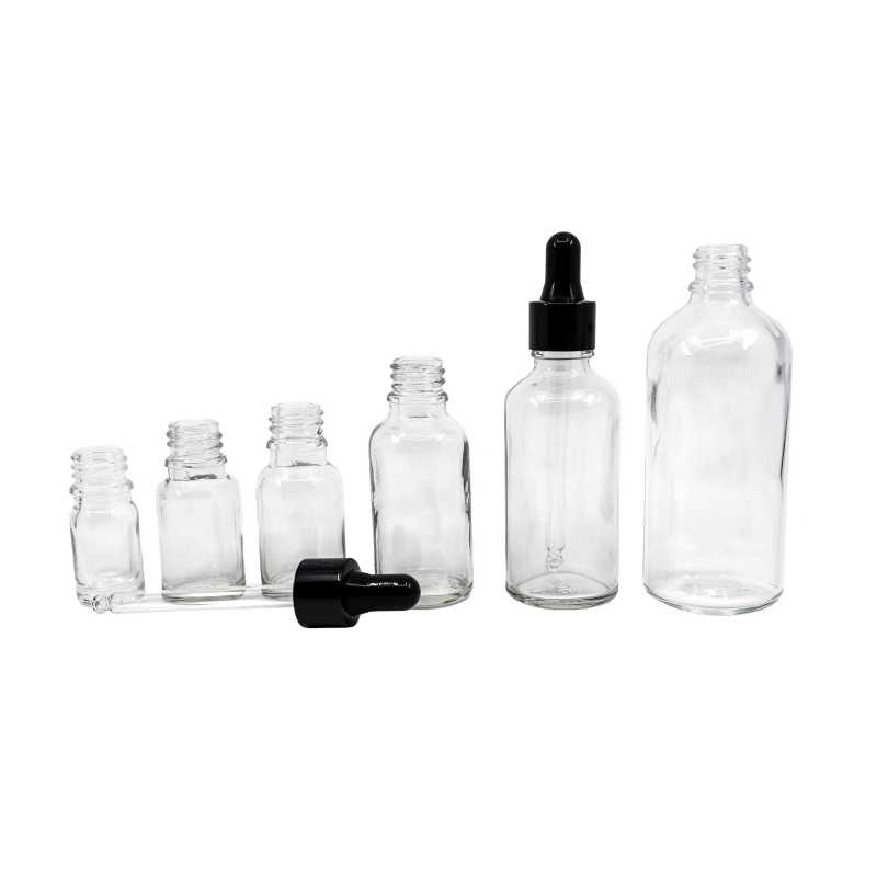 The glass bottle, the so-called vial, is made of thick transparent glass. It is used for storing liquids.Volume: 10 ml, total volume 15 mlHeight of bottle: 59,5