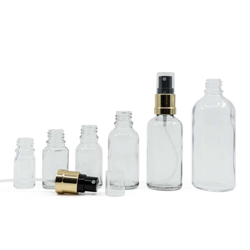Clear Glass Bottle, Glossy Gold Black Spray, 10 ml