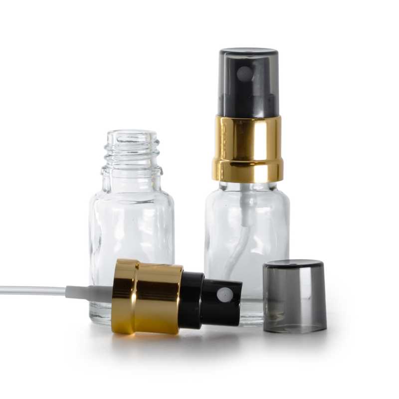 Clear Glass Bottle, Glossy Gold Black Spray, Smoky Overcap, 10 ml