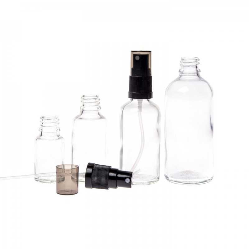 The glass bottle, the so-called vial, is made of thick transparent glass. It is used for storing liquids.Volume: 30 ml, total volume 35 mlBottle height: 78,8 mm