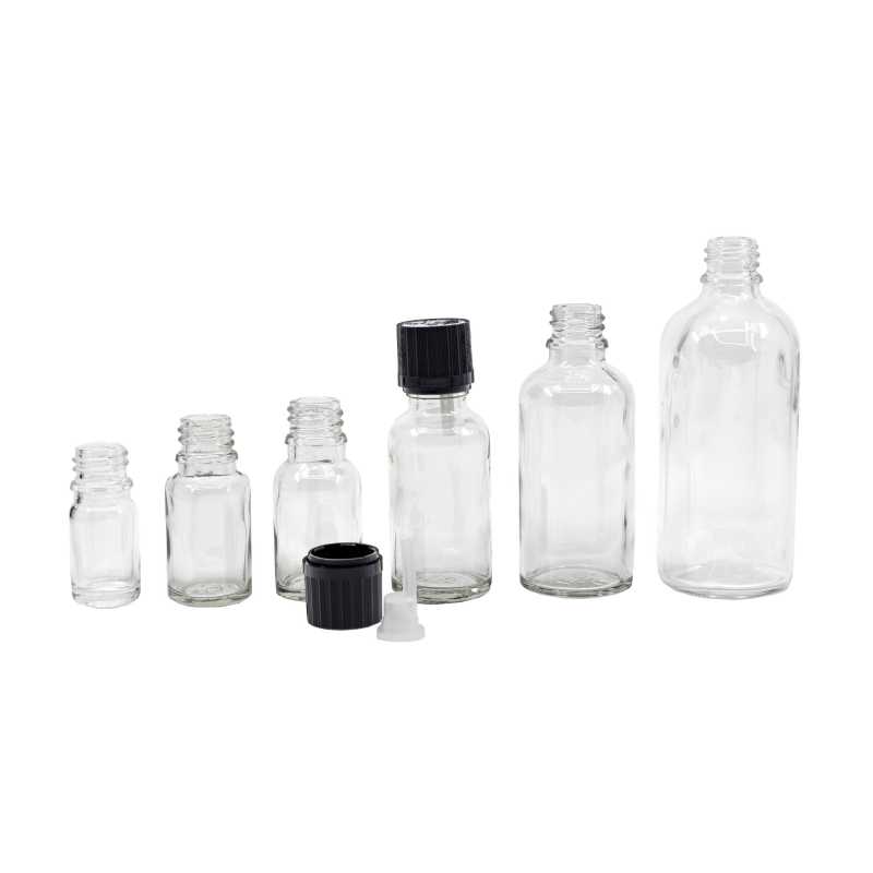 Theglass bottle, the so-called vial, is made of thick transparent glass. It is used for storing liquids.
Volume: 100 ml, total volume 108 mlBottle height: 116 