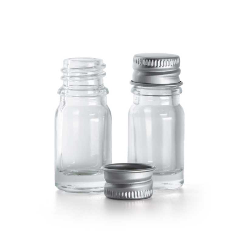 Clear Glass Bottle, Silver Aluminium Cap, 5 ml