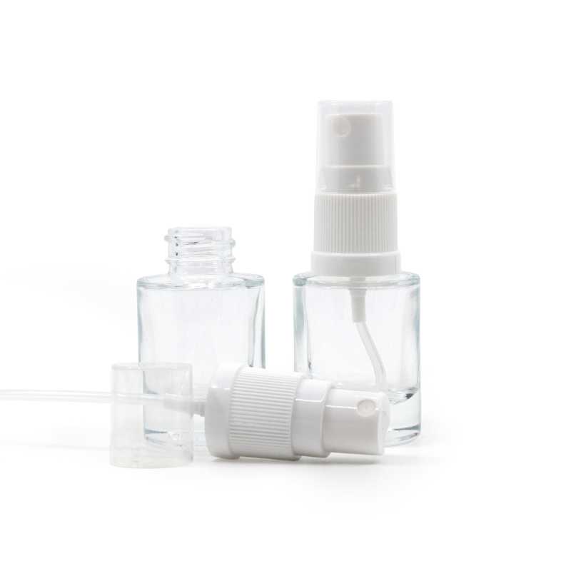 Clear Glass Bottle, Thick Bottom, White Mist Sprayer, 10 ml