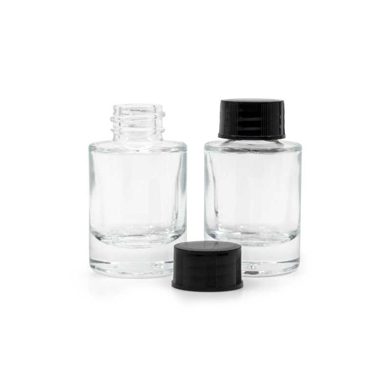 Clear Glass Bottle, Thick Bottom, Black Cap, 10 ml