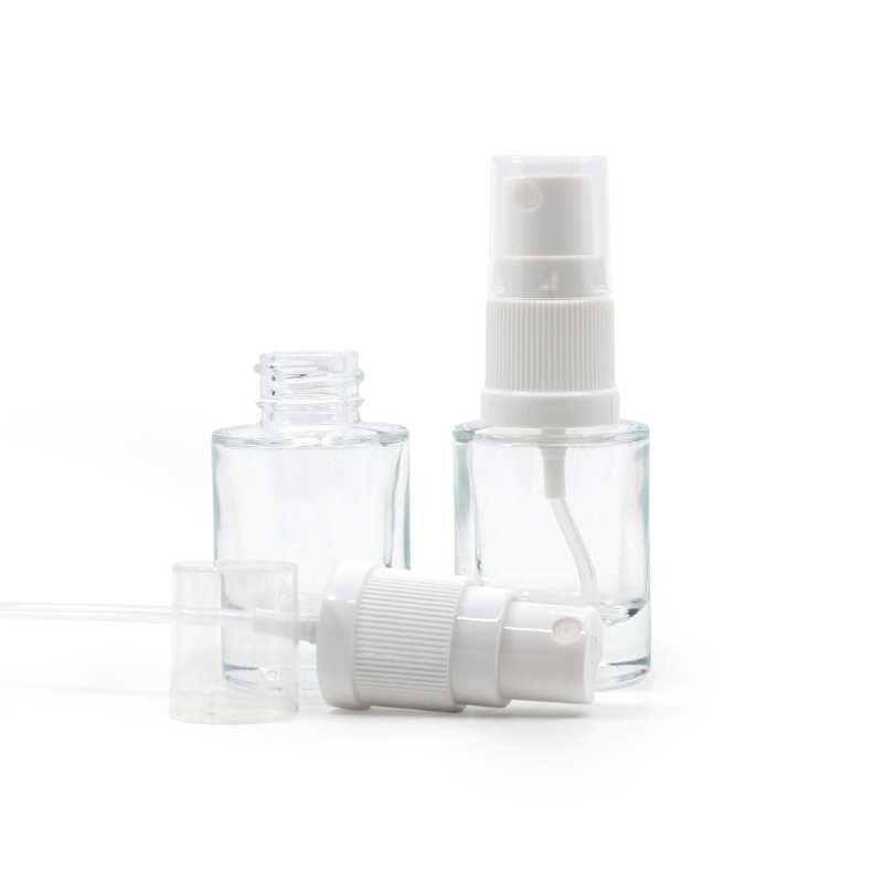 Clear Glass Bottle, Thick Bottom, White Spray Pump For Plastic Bottle, 10 ml