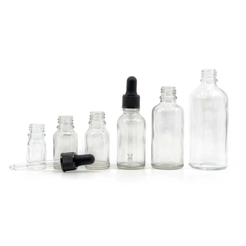 Clear Glass Bottle, Matte Black Dropper, 10 ml