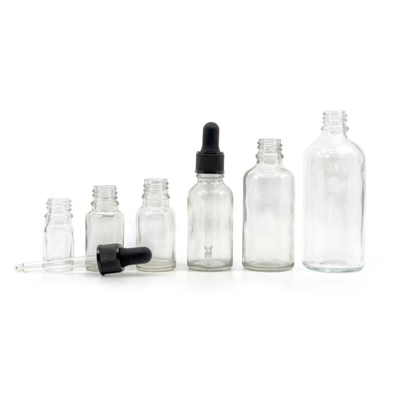 The glass bottle, the so-called vial, is made of thick transparent glass. It is used for storing liquids.Volume: 10 ml, total volume 15 mlHeight of bottle: 59,5