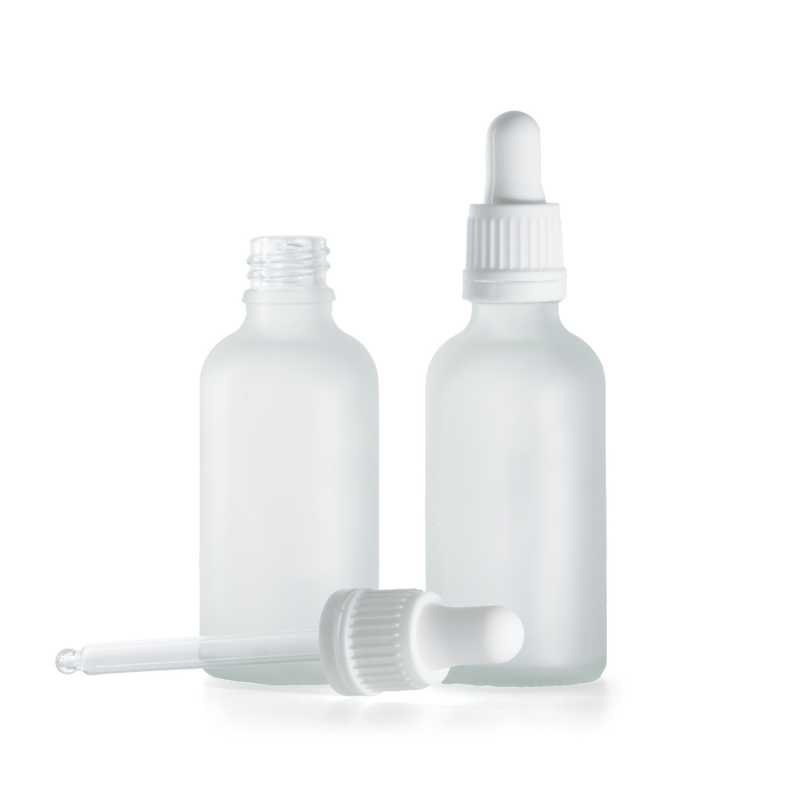 Clear Frosted Glass Bottle, White Dropper, 50 ml
