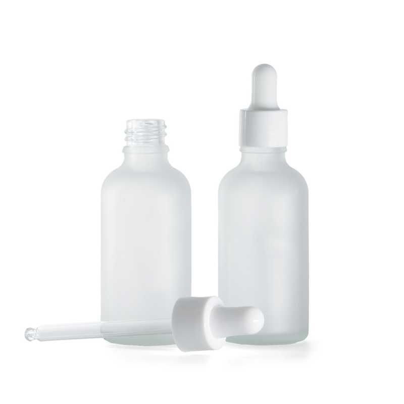 Clear Frosted Glass Bottle, Glossy White Dropper, 50 ml